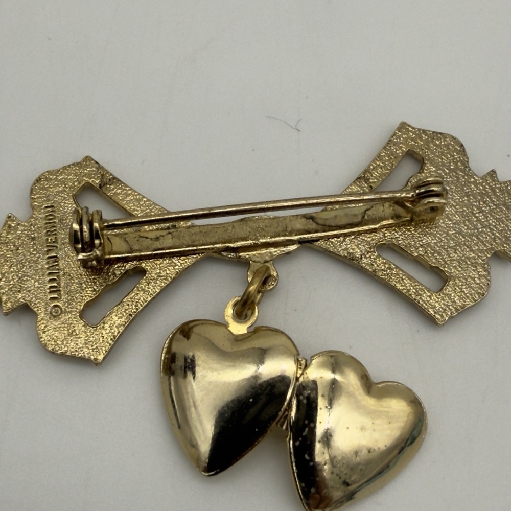 Vtg Lilian Vernon Puffy Heart Brooch Pin Dangle Locket Victorian Revival - Picture 3 of 9